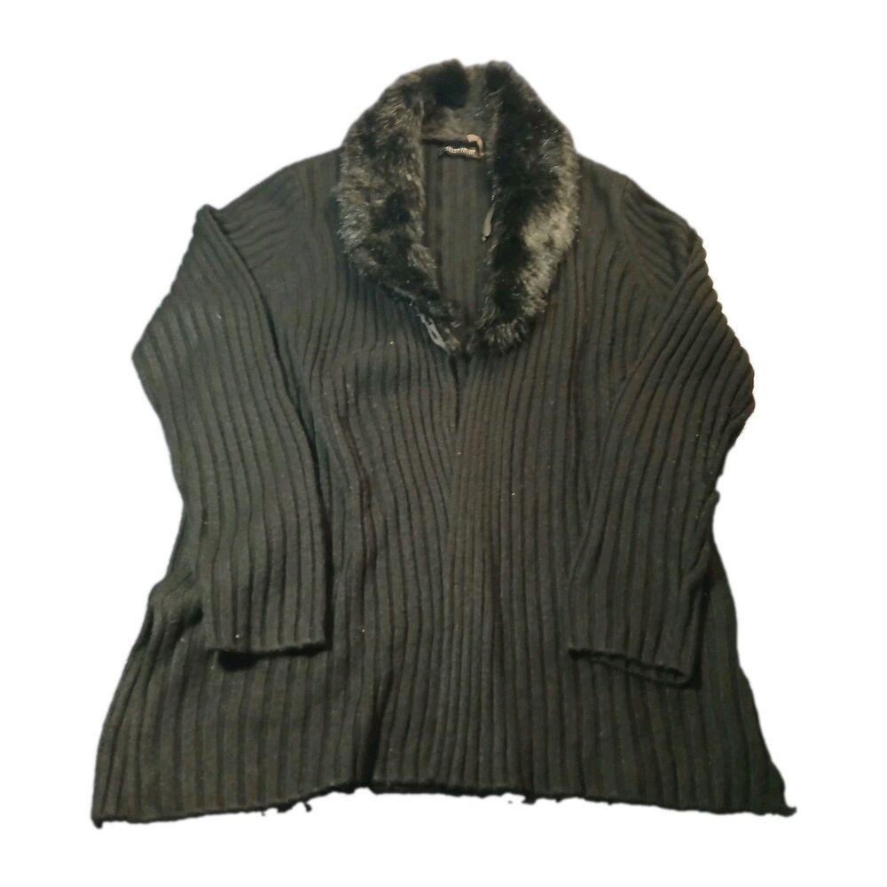 Ivanka Trump Faux Fur Knit Sweater Womans L/XL Black